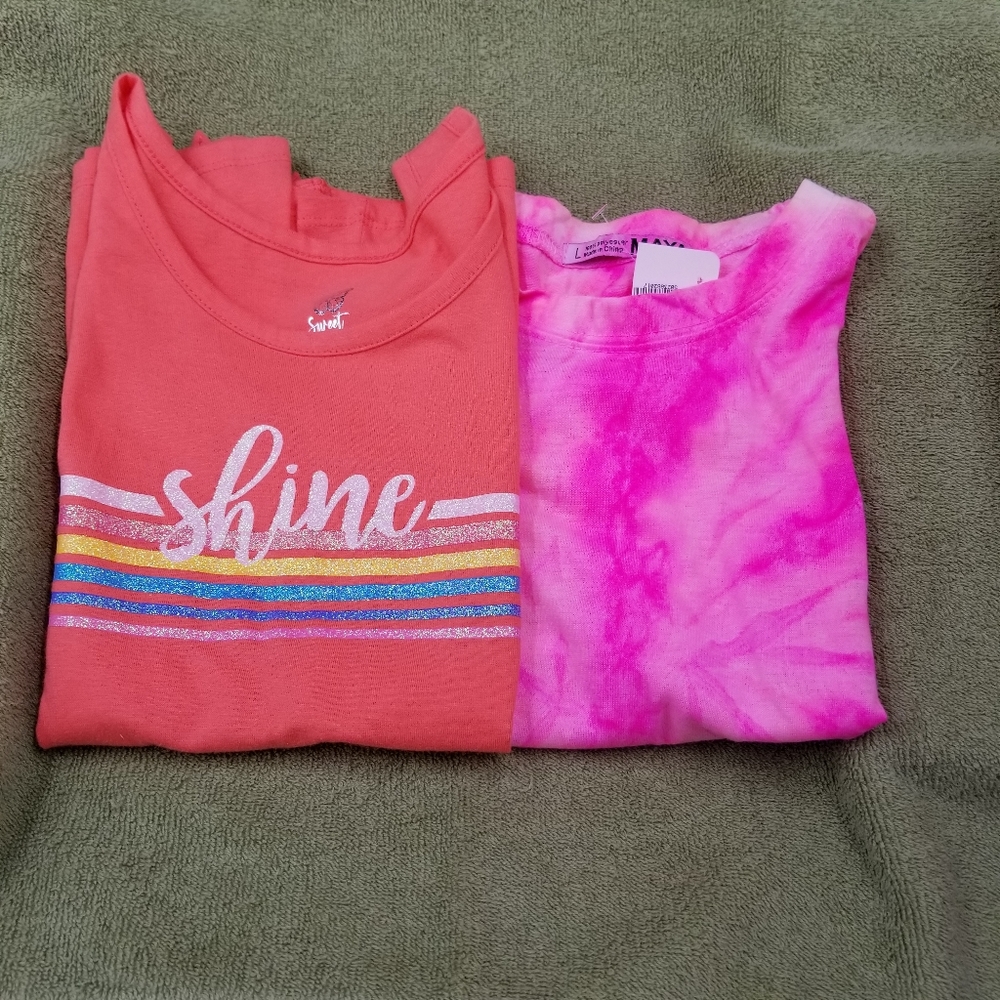 New Girls Tops Size Large Bundle of Two Orange Sleeveless & Pink Short Sleeve